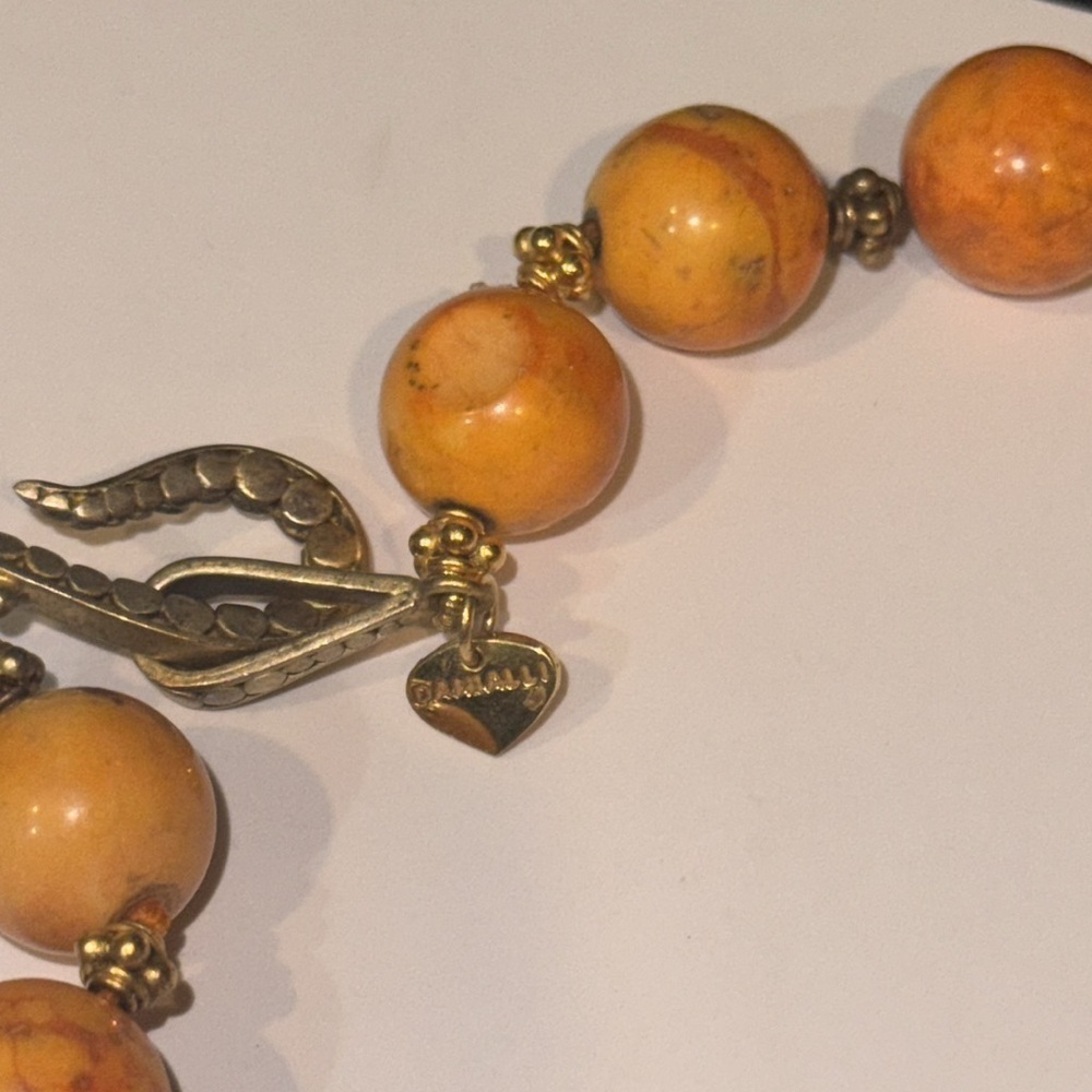 Butternut Amber Beaded Signed Damalli fine jewelry necklace Brass Gorgeous - Picture 4 of 9